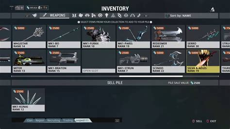 how to sell weapons in warframe